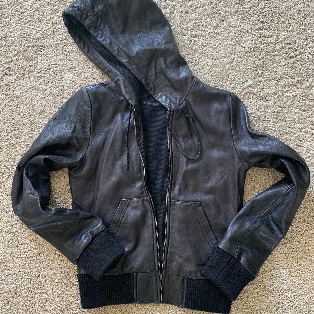 Line Leather Jacket W/ Hood